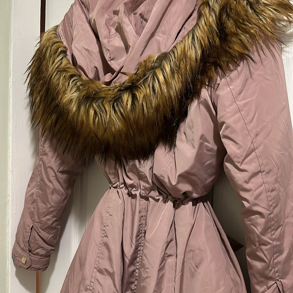 Bebe - Women’s Pink/Mauve Parka Coat Fur Hood